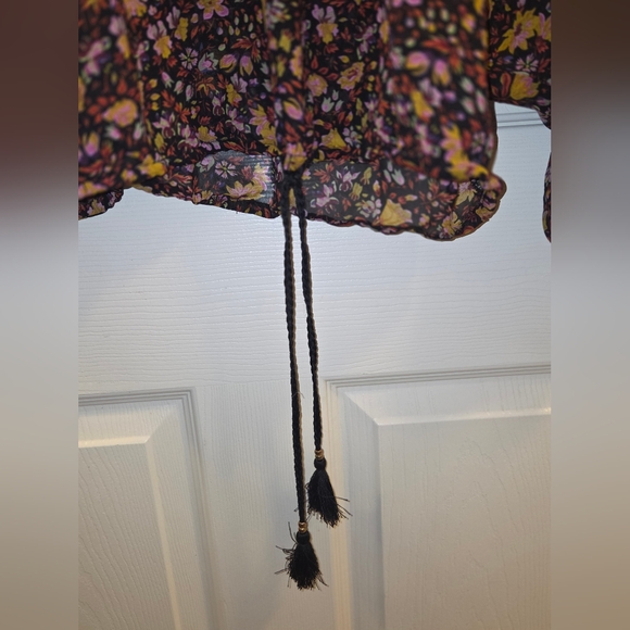 Womens Anthropologie Multicolor Floral Blouse W/ Bell Sleeve, Sheer, Sz SM - Picture 5 of 11